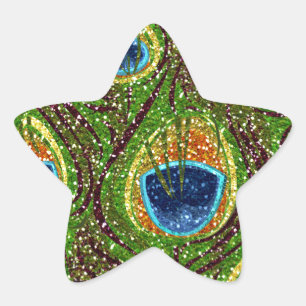 Colourful Peacock Feathers Print Star Sticker
