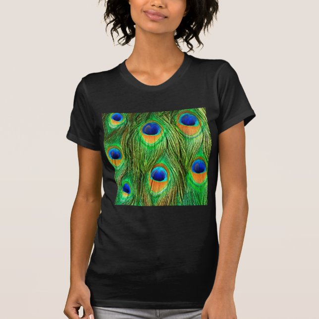 Colourful Peacock Feathers Print T-Shirt (Front)