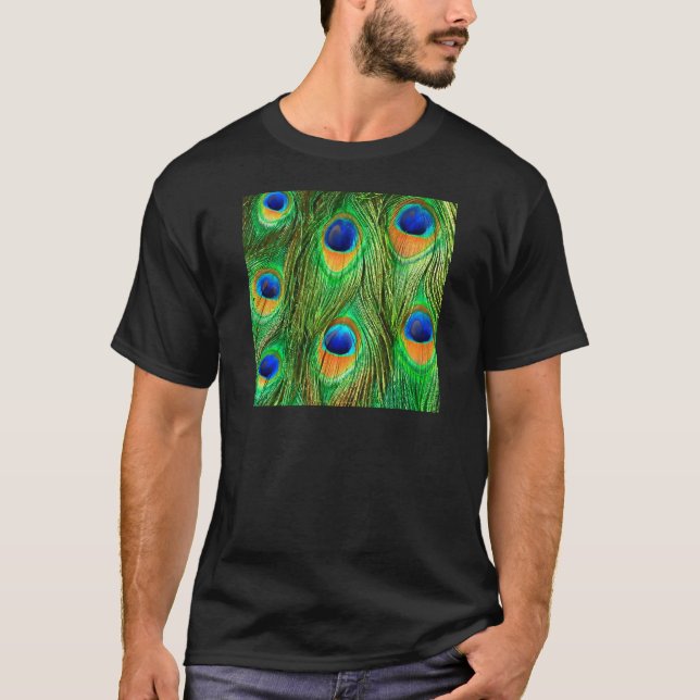 Colourful Peacock Feathers Print T-Shirt (Front)