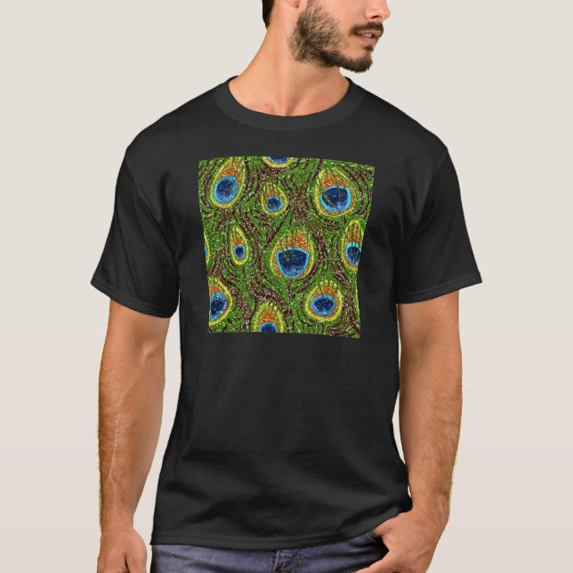 Colourful Peacock Feathers Print T-Shirt (Front)