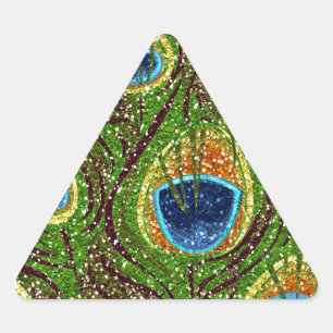 Colourful Peacock Feathers Print Triangle Sticker