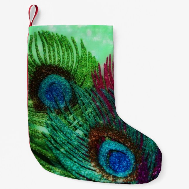 Colourful Peacock Feathers Small Christmas Stocking (Front)
