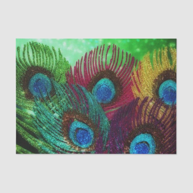 Colourful Peacock Feathers Tissue Paper (Front)