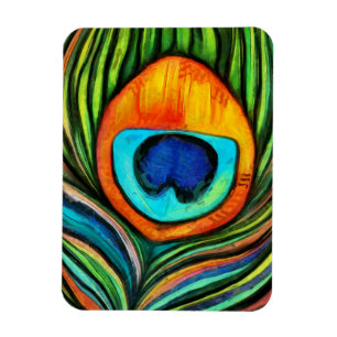 Colourful Peacock Firebird Feather Painting    Magnet