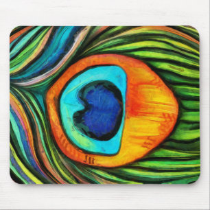 Colourful Peacock Firebird Feather Painting Mouse Pad