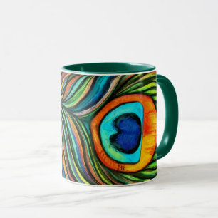 Colourful Peacock Firebird Feather Painting Mug