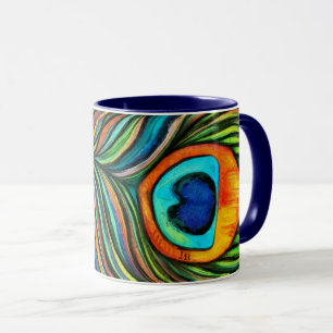 Colourful Peacock Firebird Feather Painting Mug