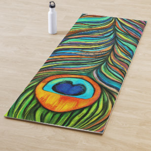 Colourful Peacock Firebird Feather Painting Yoga Mat