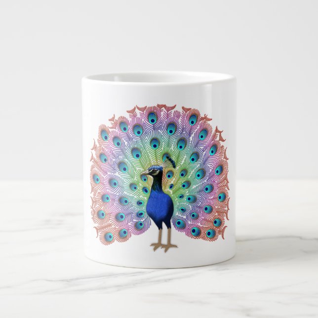 Colourful Peacock Large Coffee Mug (Front)