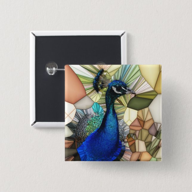 Colourful Peacock Mosaic Badge (Front & Back)