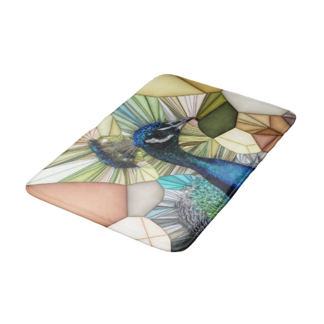 Colourful Peacock Mosaic Bath Mat (Angled)