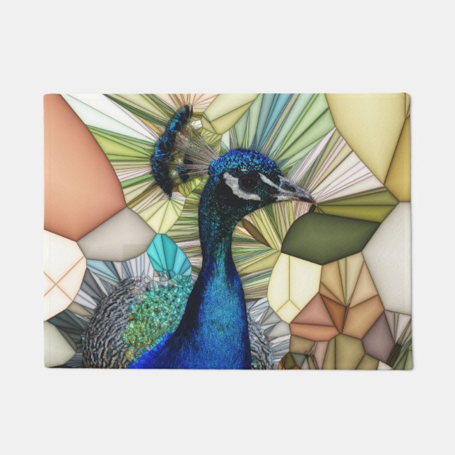Colourful Peacock Mosaic Door Mat (Front)