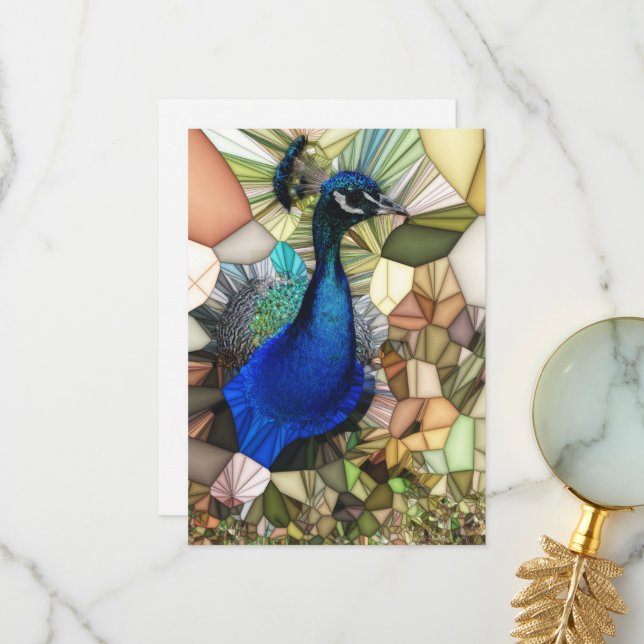 Colourful Peacock Mosaic Flat Card (Front/Back In Situ)