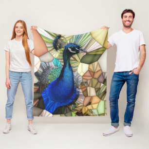 Colourful Peacock Mosaic Fleece Blanket