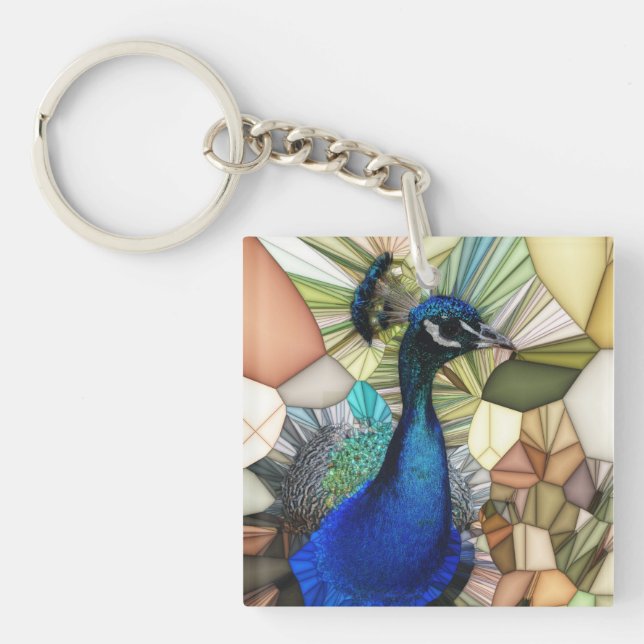 Colourful Peacock Mosaic Key Ring (Front)