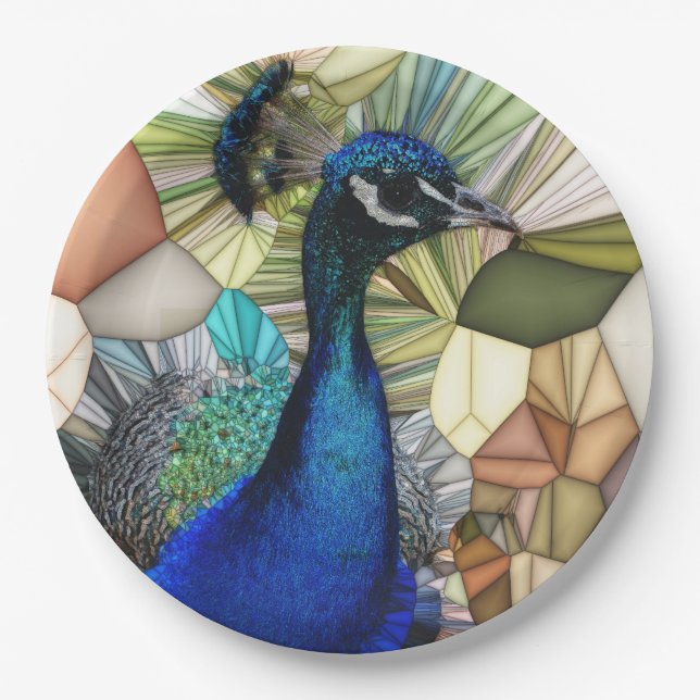 Colourful Peacock Mosaic Paper Plates (Front)