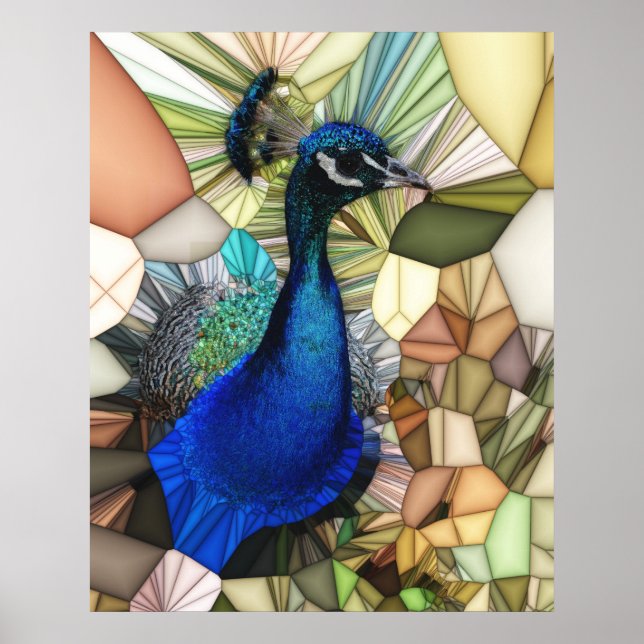 Colourful Peacock Mosaic Poster (Front)