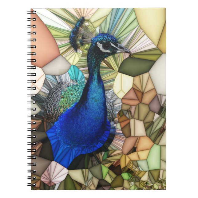 Colourful Peacock Mosaic Spiral Notebook (Front)