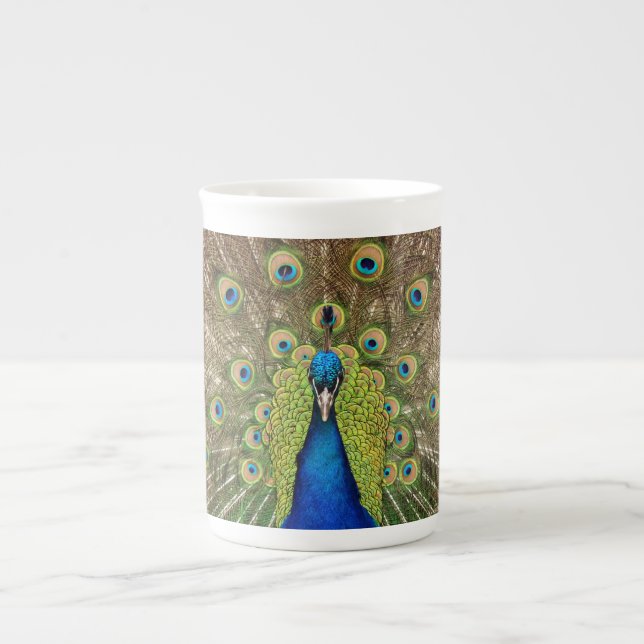 Colourful peacock print bone china mug (Front)