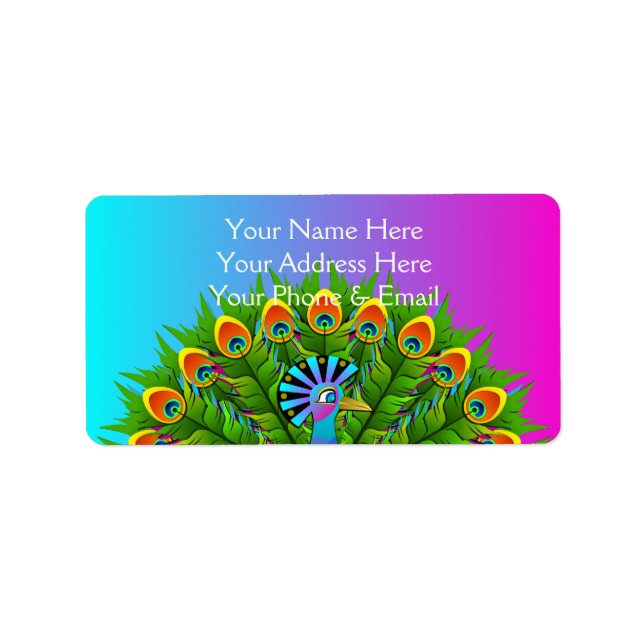 Colourful Peacock Rainbow Colours Bird Psychedelic Label (Front)