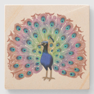 Colourful Peacock Stone Coaster
