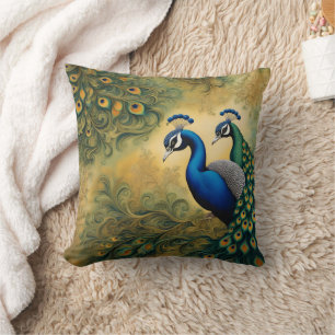 Colourful Peacocks Among Vibrant Greenery Cushion