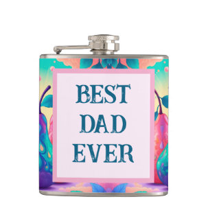 Colourful pear with Best Dad Ever Hip Flask