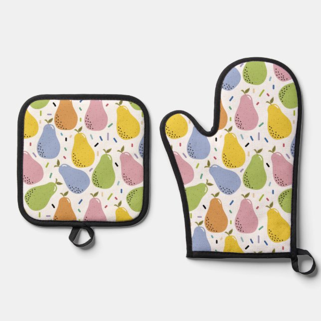 Colourful Pears Fruit Pattern Oven Mitt & Pot Holder Set (Front)