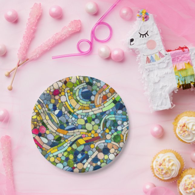 Colourful Pebbles Mosaic Art Paper Plate (Party)