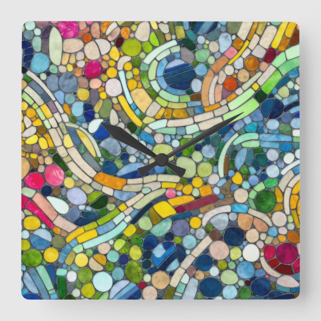 Colourful Pebbles Mosaic Art Square Wall Clock (Front)