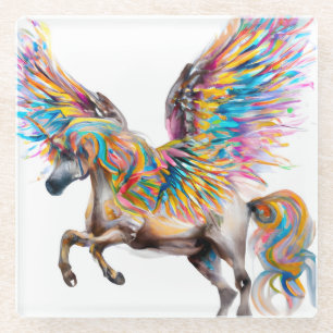 Colourful Pegasus Glass Coaster