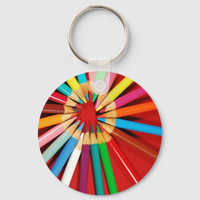 Colourful pencil crayons print key ring (Front)