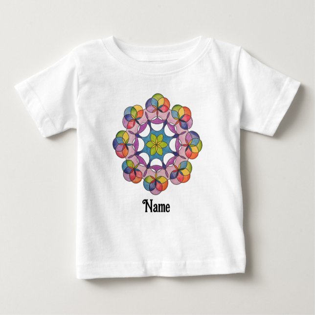 Colourful Pencil Drawn Geometric Mandala Customise Baby T-Shirt (Front)