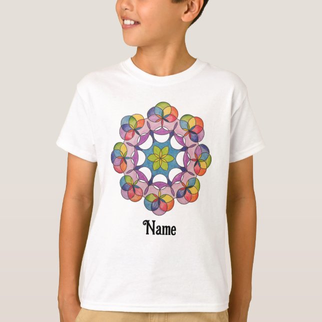Colourful Pencil Drawn Geometric Mandala Customise T-Shirt (Front)
