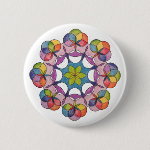 Colourful Pencil Drawn Geometric Mandala Spiritual 6 Cm Round Badge