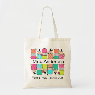 Colourful Pencil Teacher Name Classroom Tote Bag