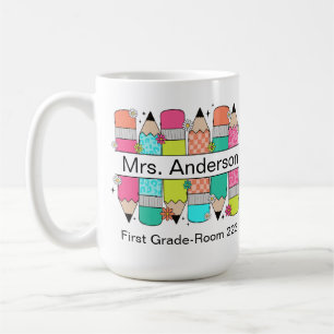 Colourful Pencil Teacher Name Coffee Mug