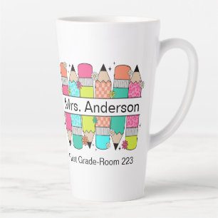 Colourful Pencil Teacher Name Latte Mug