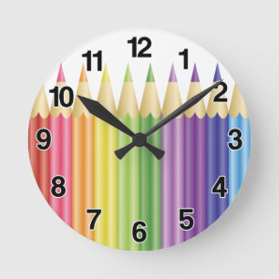 Colourful Pencils In A Row Round Clock