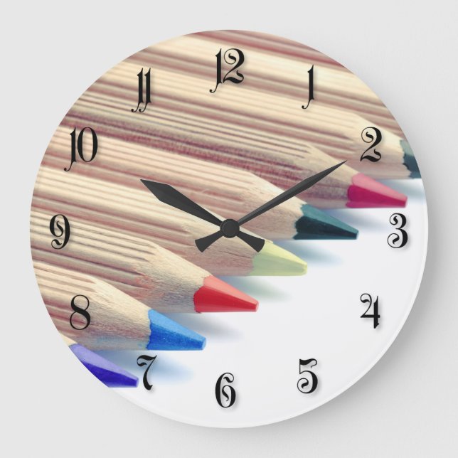 Colourful pencils large clock (Front)