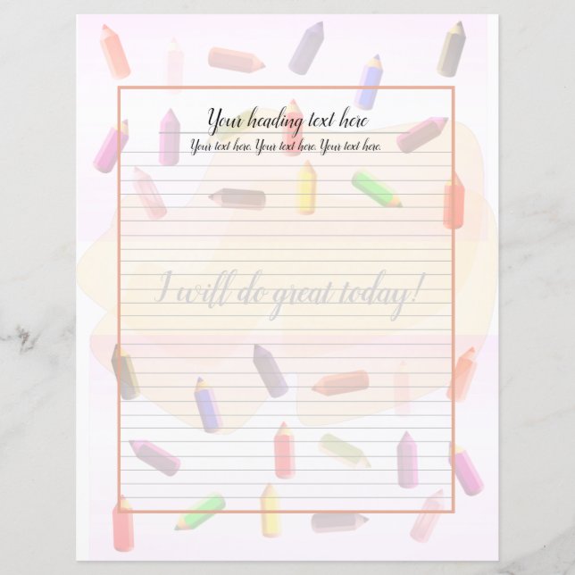 Colourful Pencils Lined Writing Paper (Front)