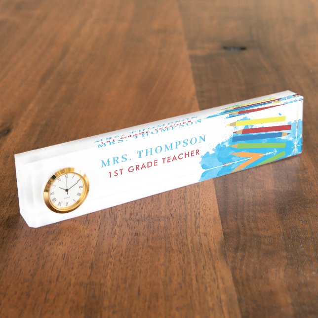 Colourful Pencils Personalised Teacher  Nameplate (Side)