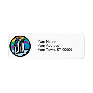 colourful penguin circle design return address label