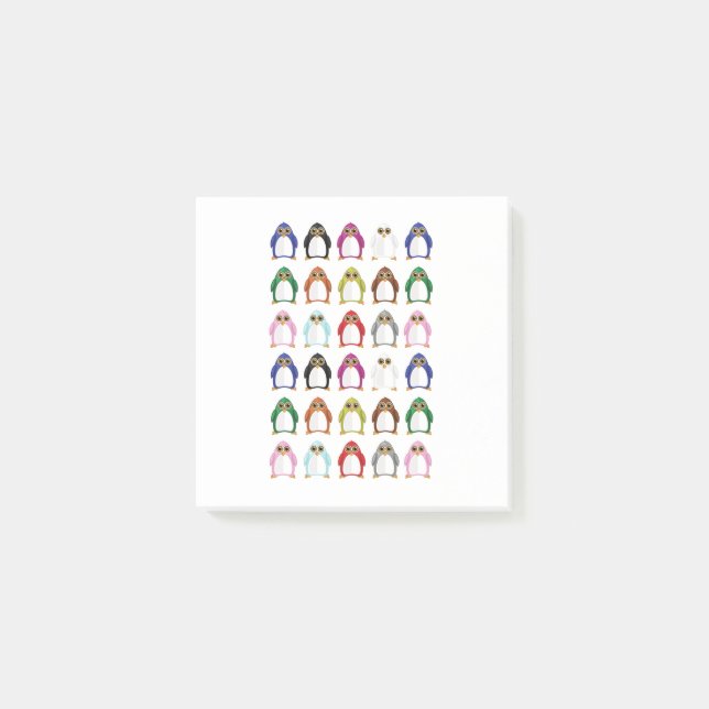 Colourful Penguin Pattern Cute Kawaii Desk Post-it Notes (Front)