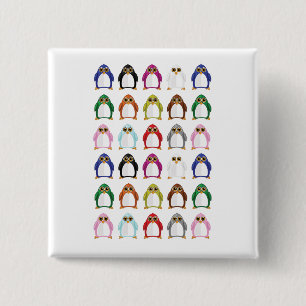 Colourful Penguin Pattern Cute Kawaii Fun 15 Cm Square Badge