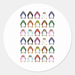 Colourful Penguin Pattern Cute Kawaii Fun Classic Round Sticker
