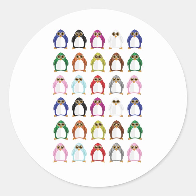 Colourful Penguin Pattern Cute Kawaii Fun Classic Round Sticker (Front)