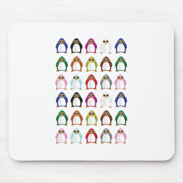 Colourful Penguin Pattern Cute Kawaii Fun Desk Mouse Pad (Front)