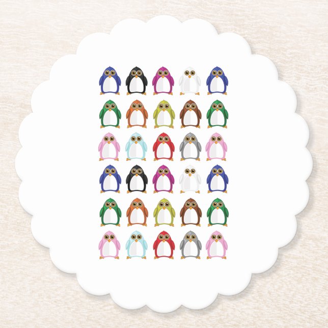 Colourful Penguin Pattern Cute Kawaii Fun Table Paper Coaster (Front)
