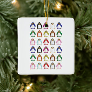 Colourful Penguin Pattern Cute Kawaii Holiday Ceramic Ornament
